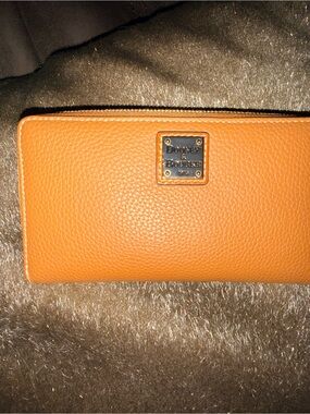 Dooney & Bourke Orange Pebbled Leather Zip Wallet